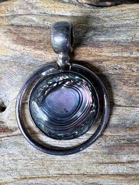 Mexico Sterling Silver Abalone Shell Pendant Women 2” Modernist TH-111 20.18g